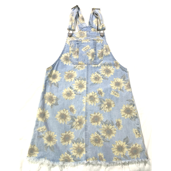 American Eagle Outfitters Overall Denim Dress Jumper Sz XS Sunflower Floral - Picture 1 of 14
